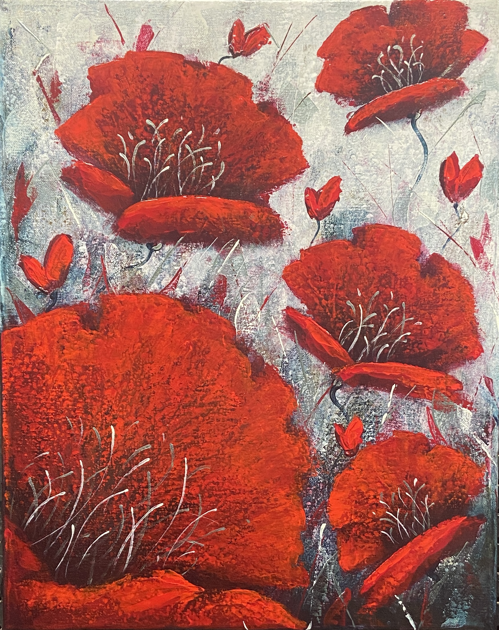 In the name of love – winter poppies 16×20