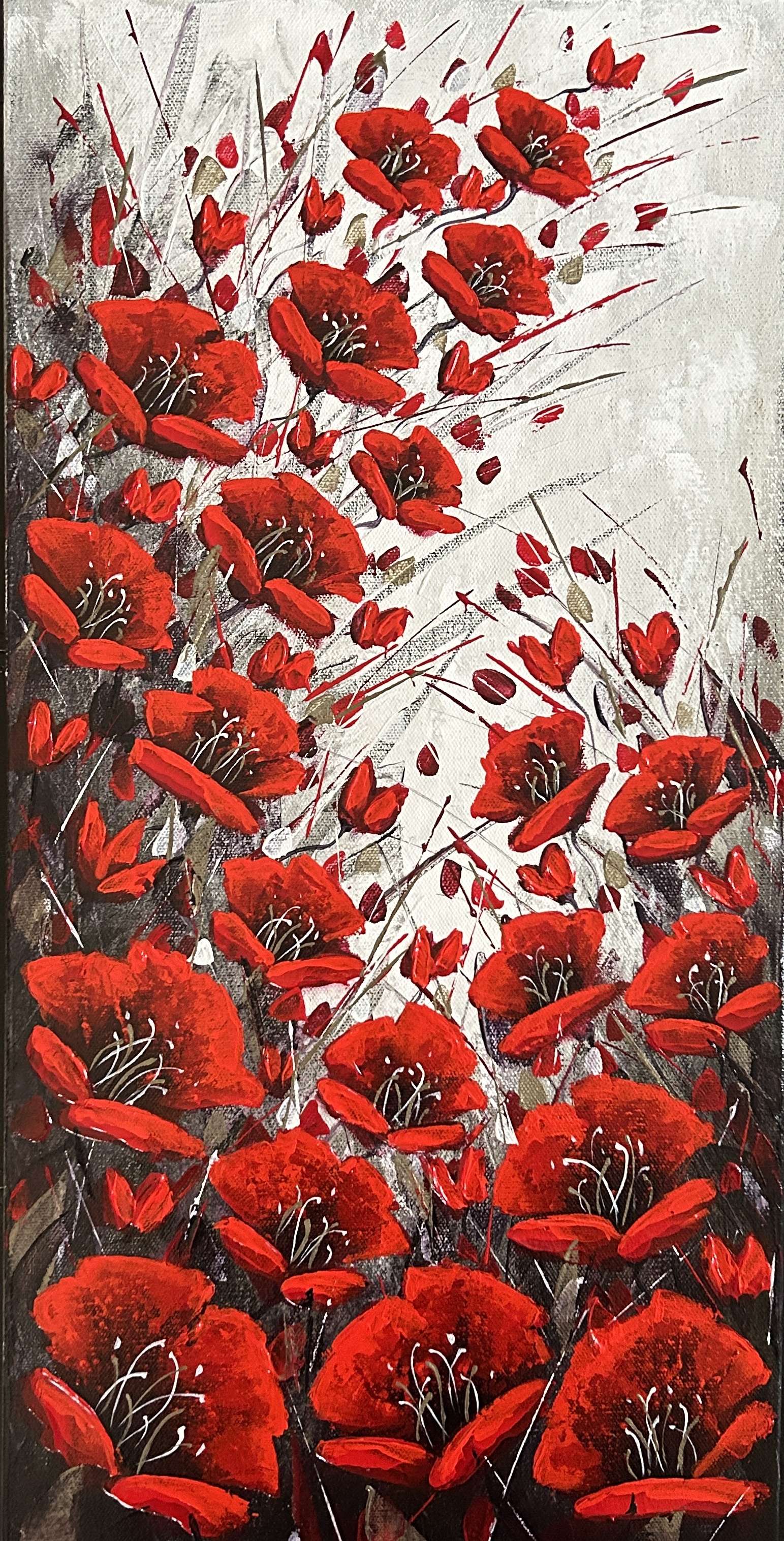 Remembrance – winter poppies 12×24