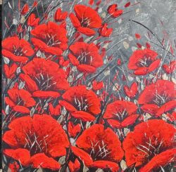 Amongst the dark - midnight poppies 18x18